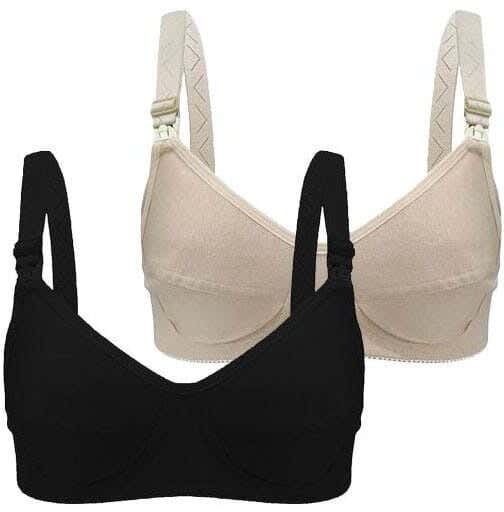 Lasso Cotton Bra Set For Women, 2 Pieces - Black Beige