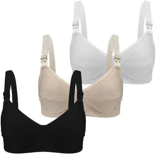 Lasso Cotton Bra Set For Women, 3 Pieces - Multicolor