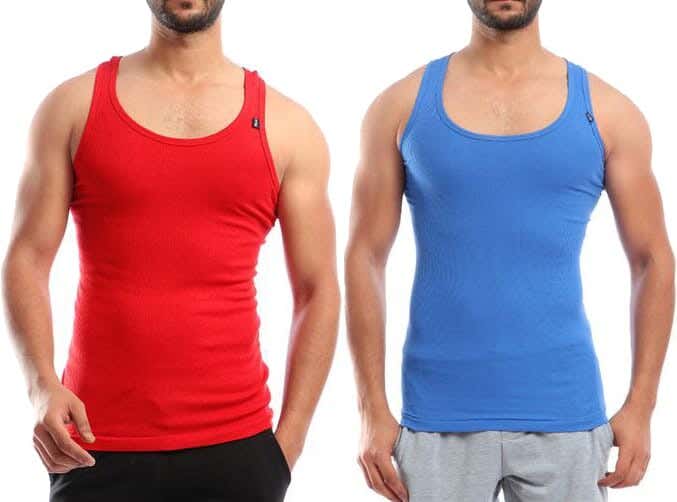 Cottonil Cotton under shirt Set For Men, 2 Pieces - Red Bule