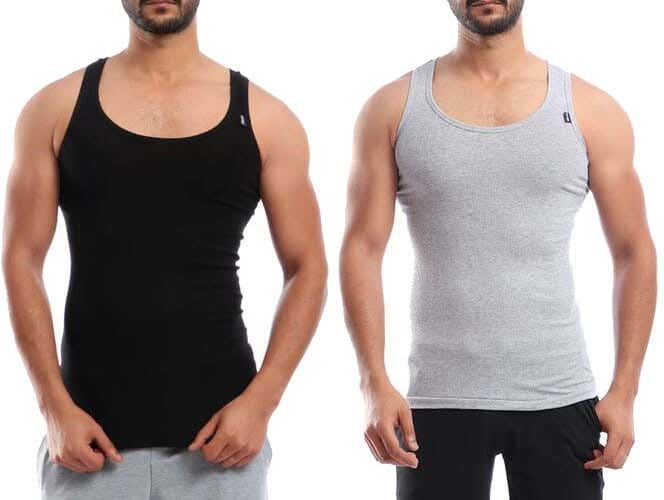 Cottonil Cotton under shirt Set For Men, 2 Pieces - Black Grey