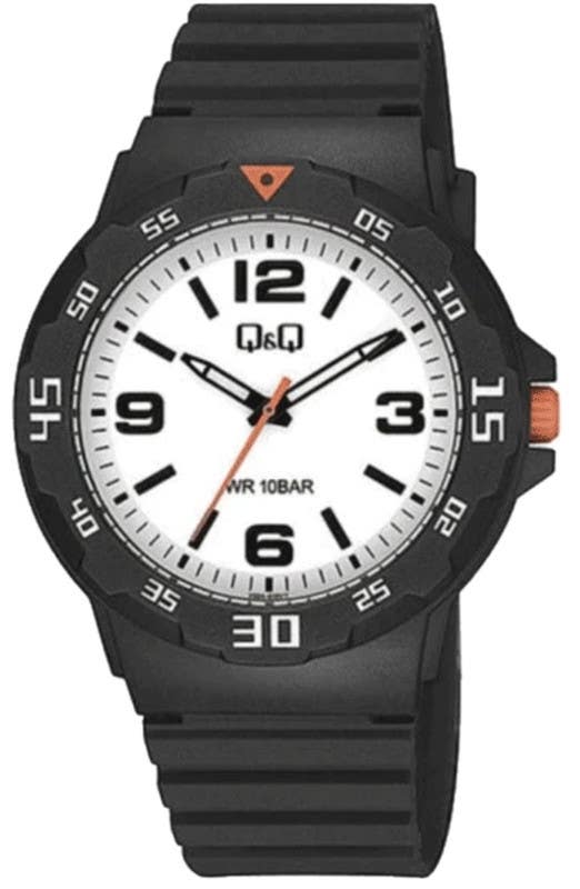 Q&Q V02A-018VY Round Analog Sport Watch For Men, L /40 - 48 mm - Black Orange