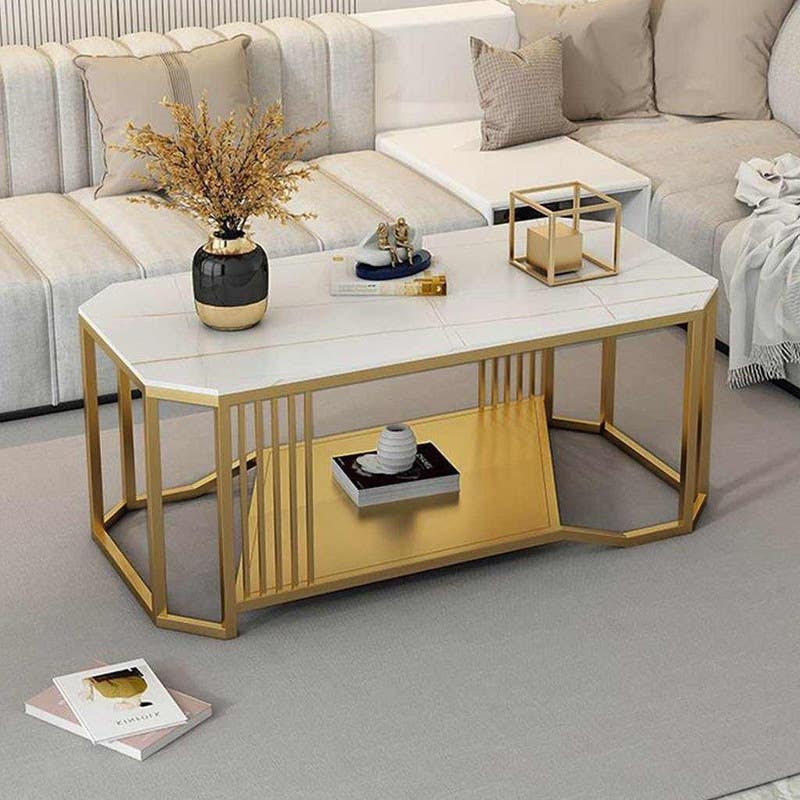 Iron Center Table, 50x100x50 cm - Gold White