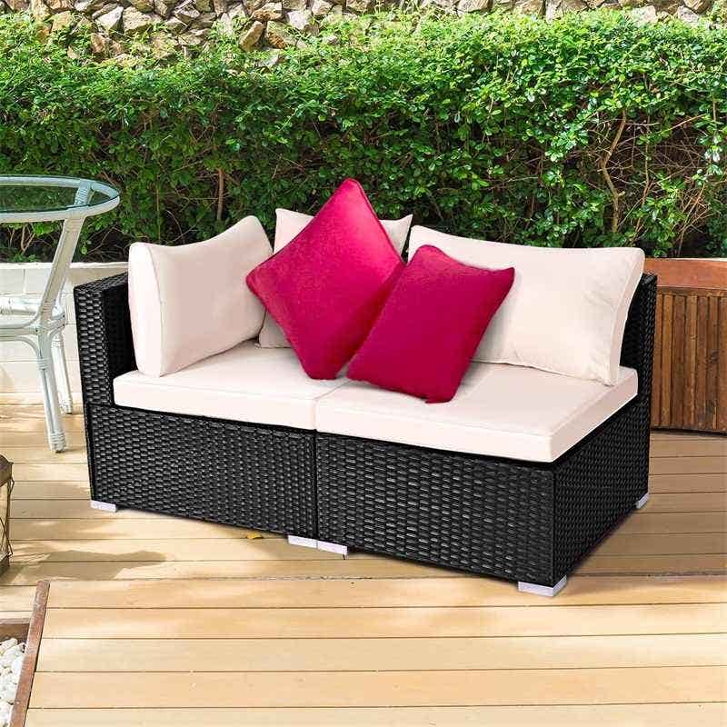 Rattan Sofa with Sponge Pillow, 70x70x130 cm - Grey