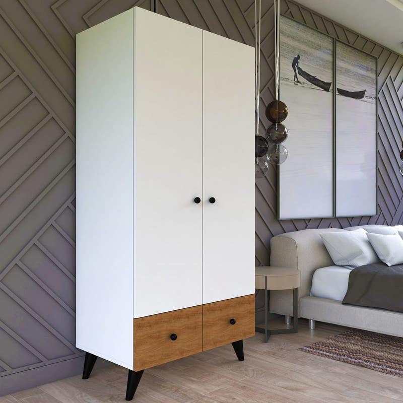 MDF Wood Wardrobe with Drawers, 80x48x185 Cm - White