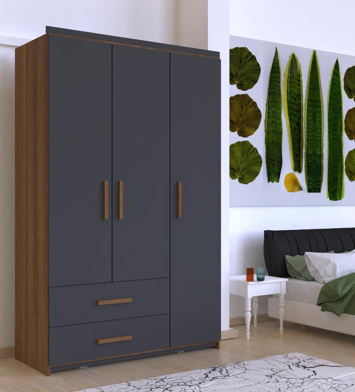 MDF Wood Wardrobe with Drawers, 120x47x190 Cm - Grey Wooden