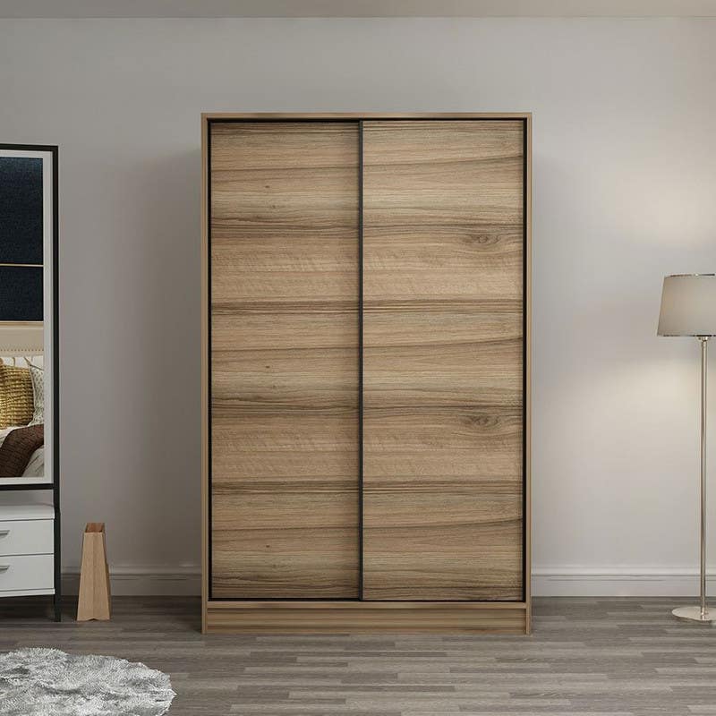 MDF Wood Wardrobe with Sliding Doors, 120x60x190 Cm - Wooden