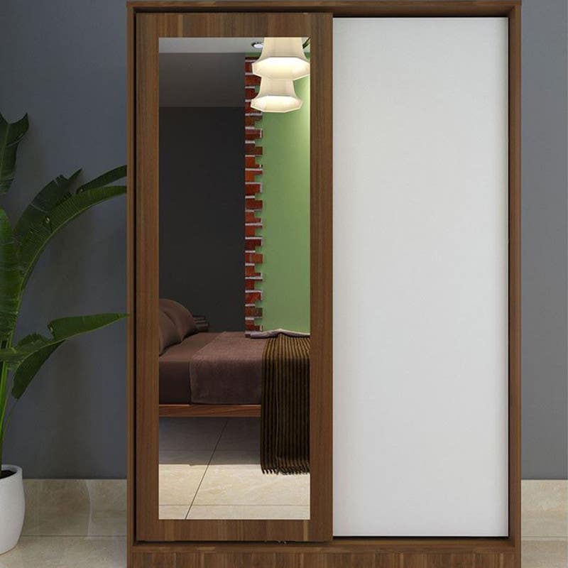 MDF Wood Wardrobe with Sliding Doors, 120x45x180 Cm - Brown White