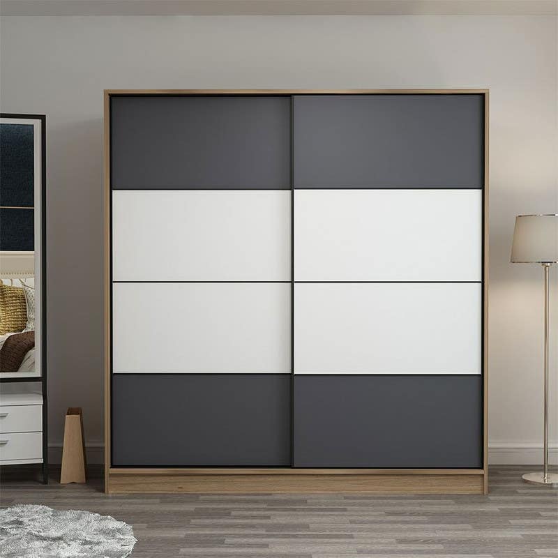MDF Wood Wardrobe with Sliding Doors, 140x50x190 Cm - Grey White