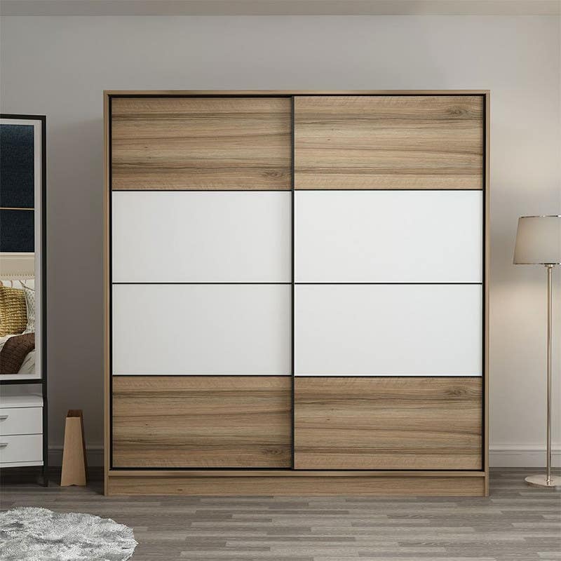 MDF Wood Wardrobe with Sliding Doors, 160x40x190 Cm - White Wooden