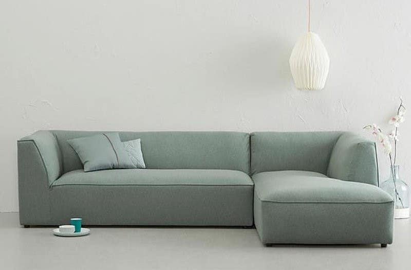 Natural Wood L-Shape Sofa, 250×180×70 cm - Light Green
