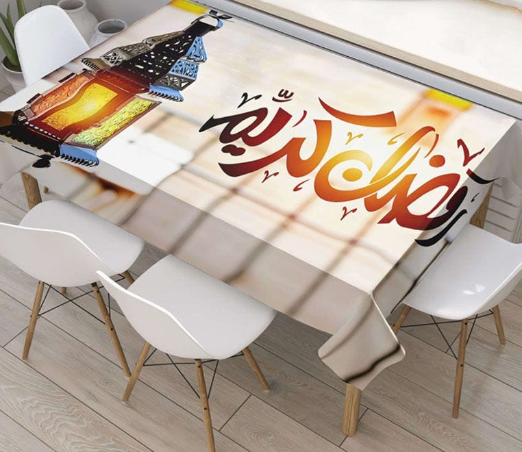 Satin Ramadan Tablecloth, Digital Printing 3D, 140×240 cm - Multicolor