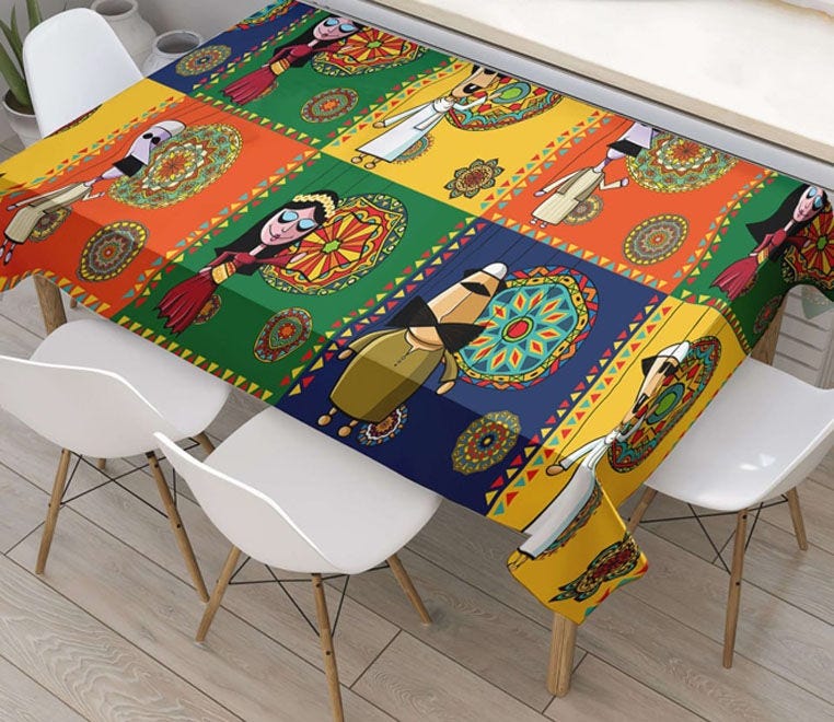 Satin Ramadan Tablecloth, Digital Printing 3D, 75×75 cm - Multicolor