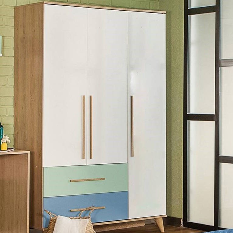 MDF Wood Wardrobe with Drawers, 105x53x197 Cm - Multicolor