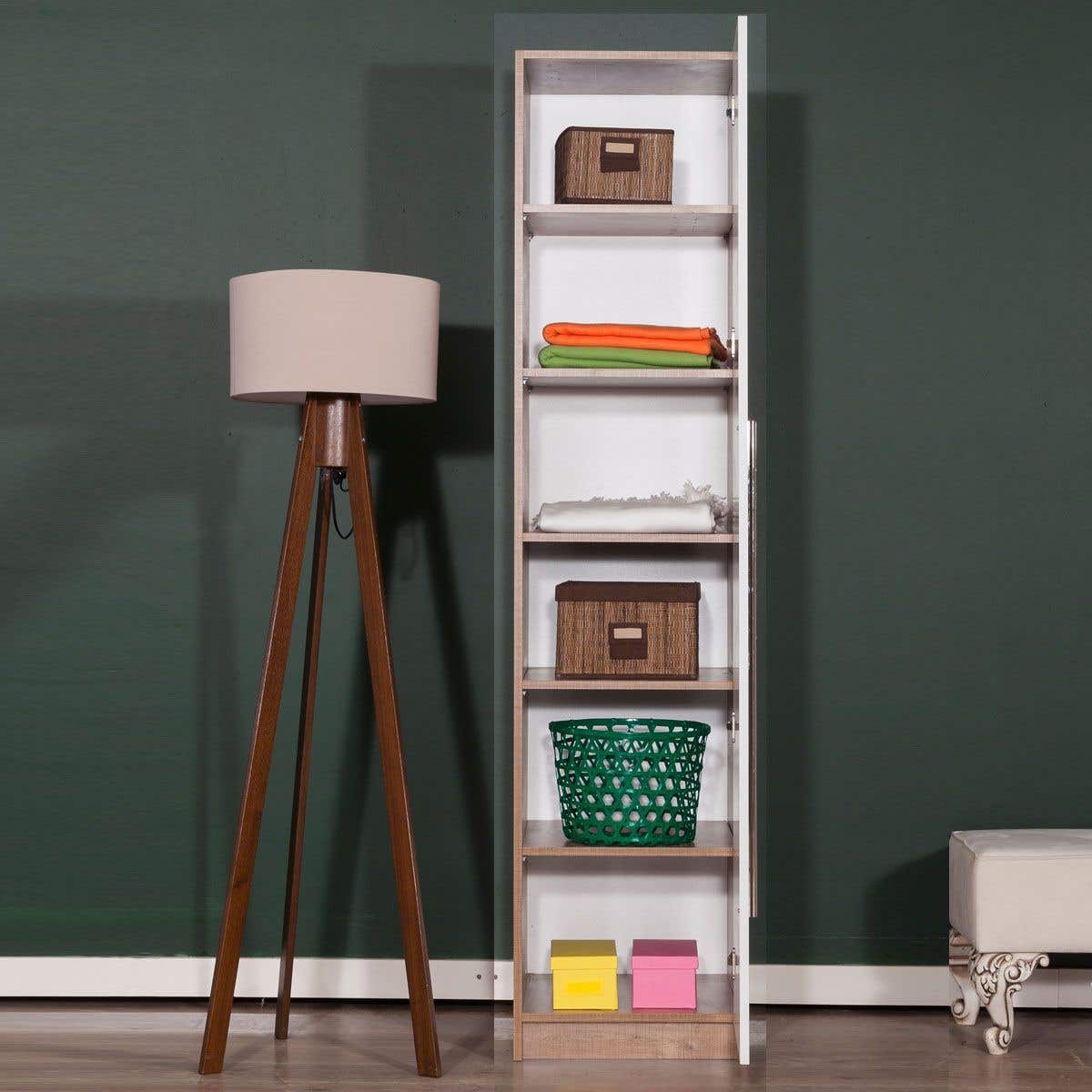 MDF Wood Clothes' Cabinet, 5 Shelves, 57x45x195 Cm - Wooden White