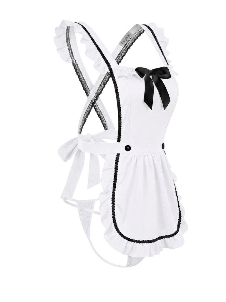 French Maid Cosplay Lingerie Set NF-352 - 2-Piece Ruffled Apron with Black Lace Trim