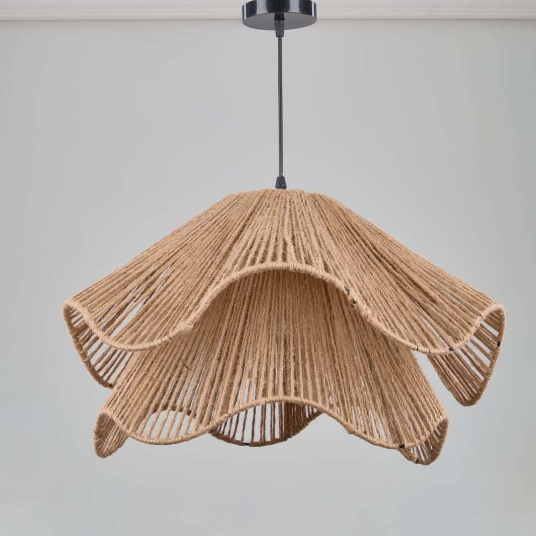 Modern Boho Chandelier, 60X45X60 Cm, Linen Threads - Beige