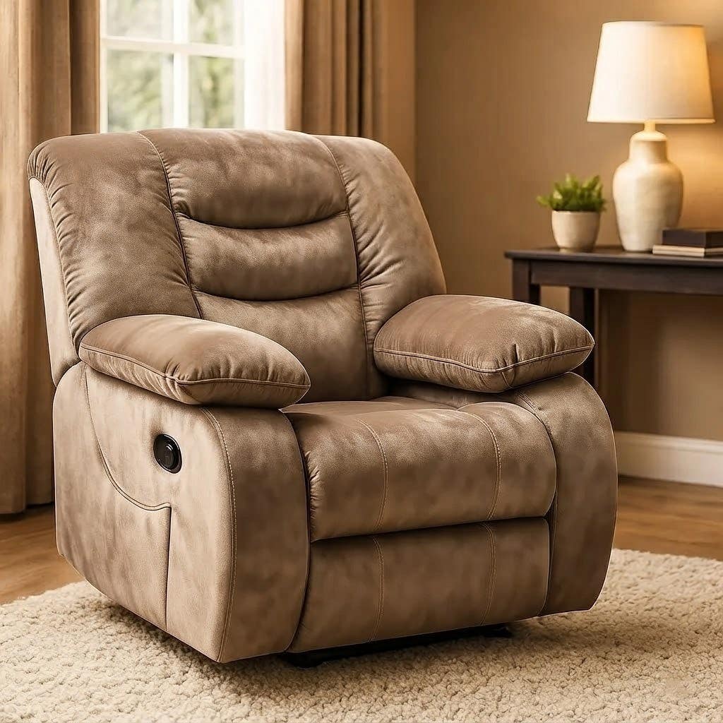 Lazy Boy Recliner Chair, 85x100x90 cm, Beech + MDF - Cafe