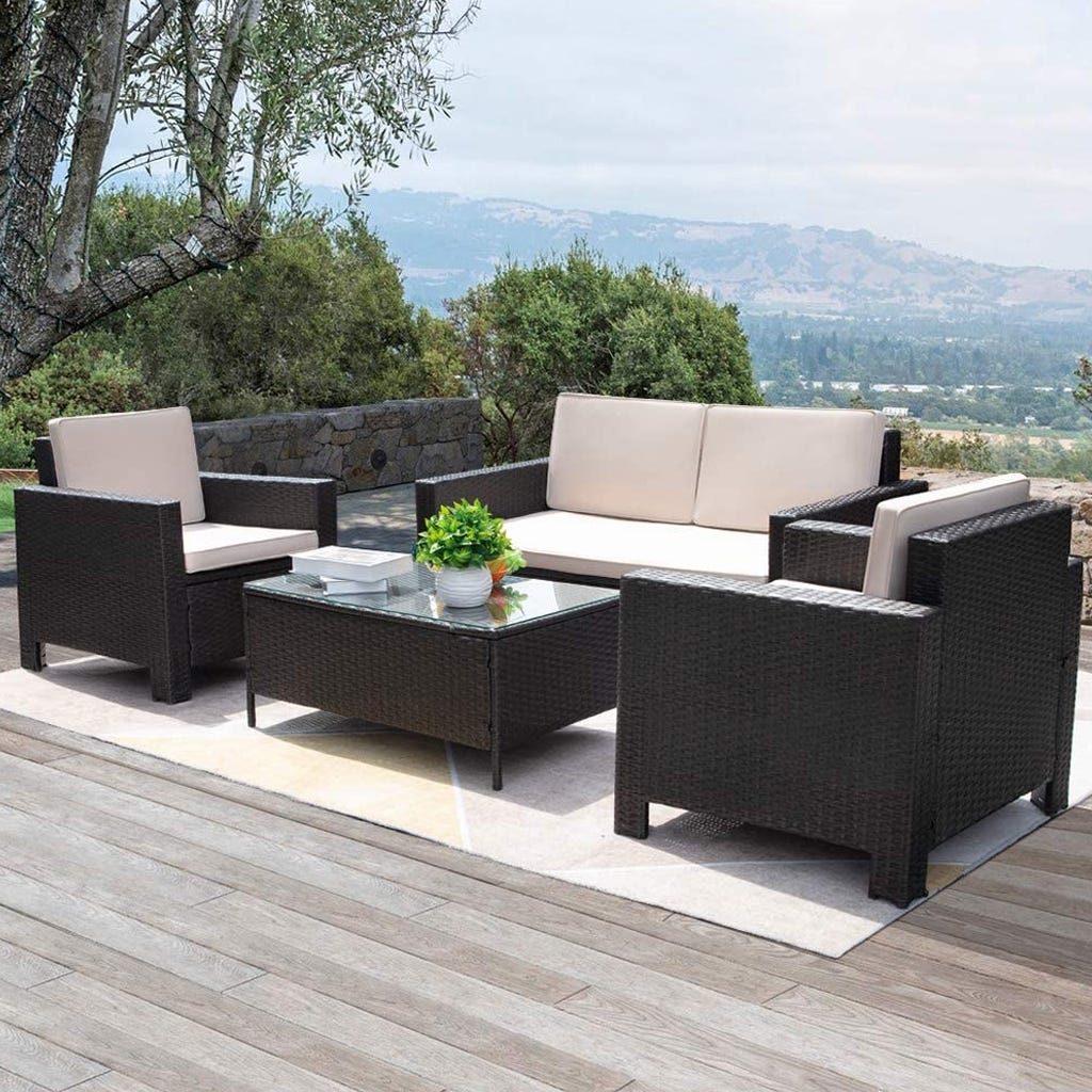 Sofa set and 2 chairs with Athar table - black