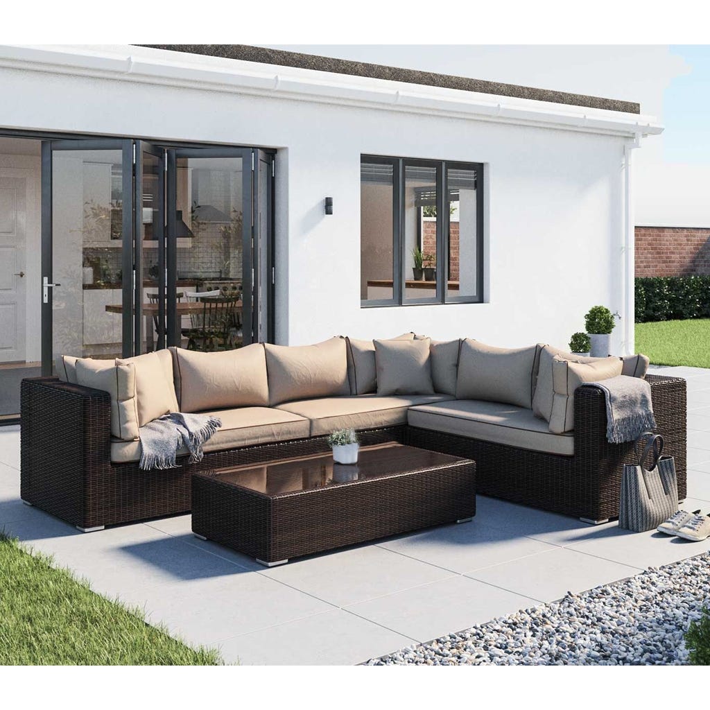 L-shaped corner sofa set with Athar coffee table - brown
