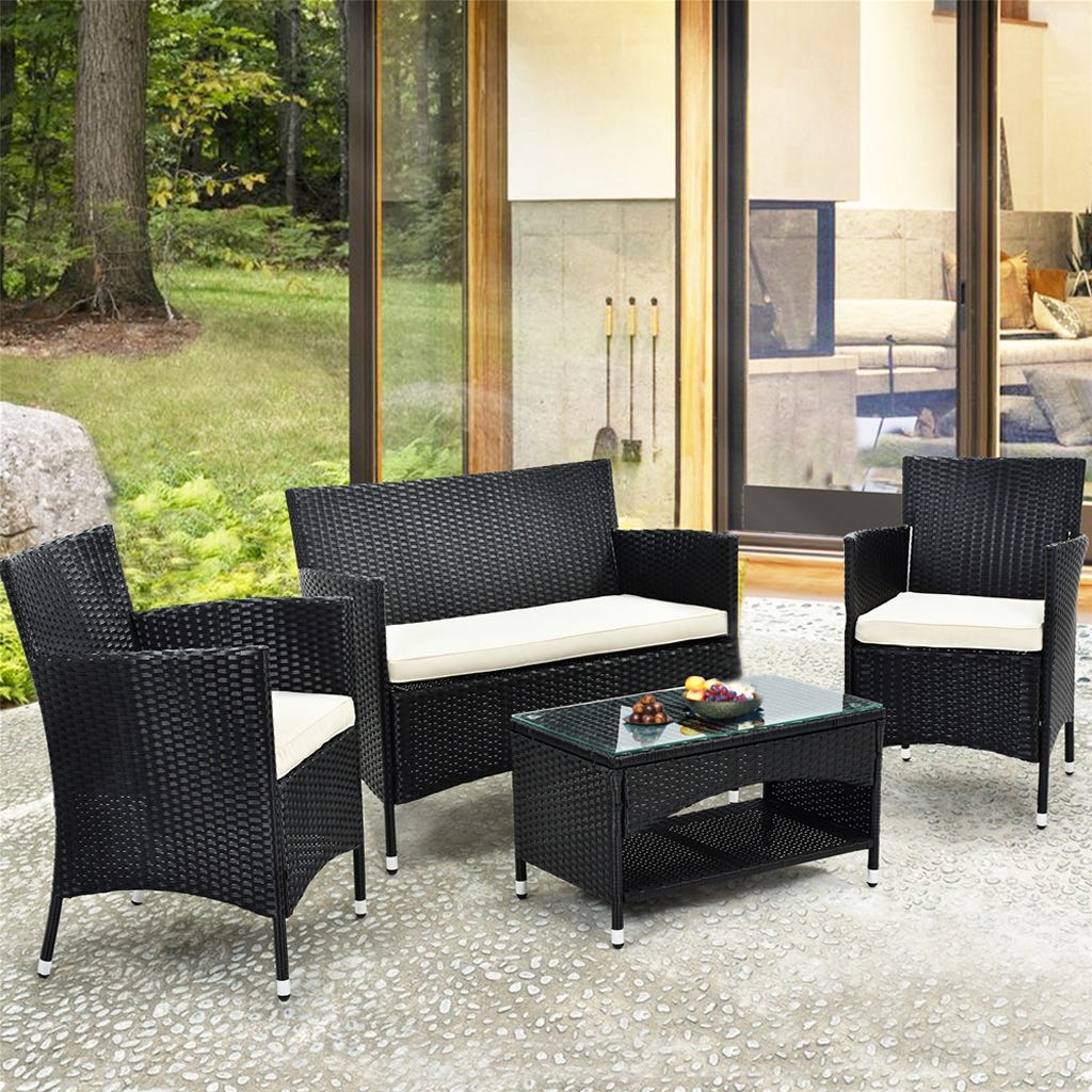 Sofa set and 2 chairs with Athar table - black