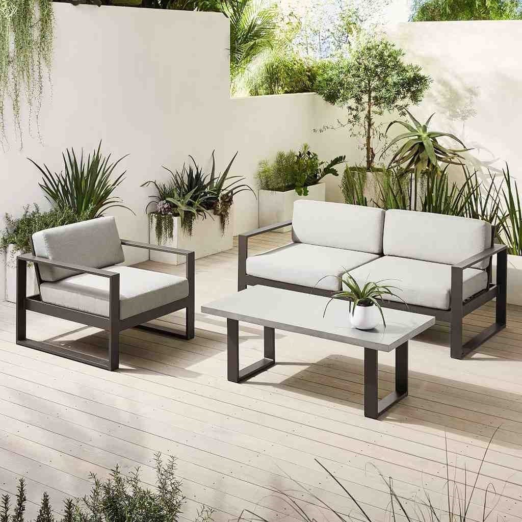 Sofa and chair set with Athar table - brown