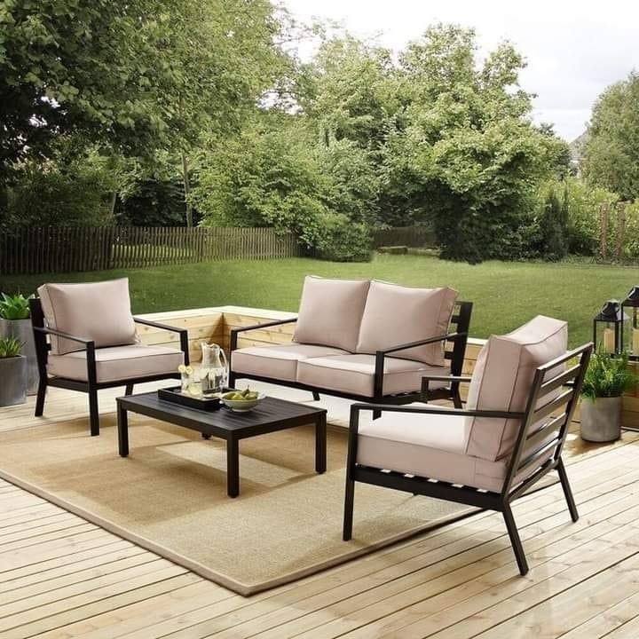 Sofa set and 2 chairs with Athar table - black