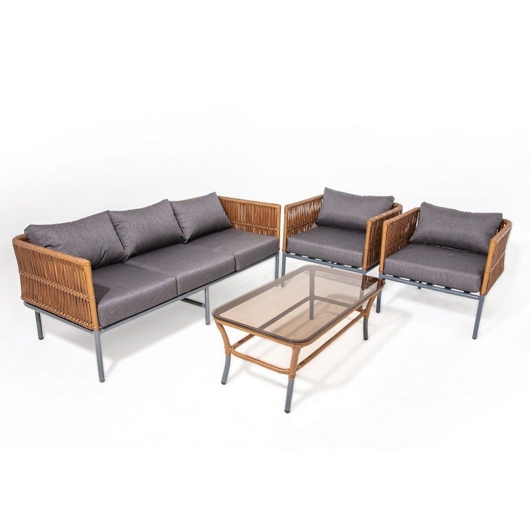 Sofa set and 2 chairs with Athar table - Camel