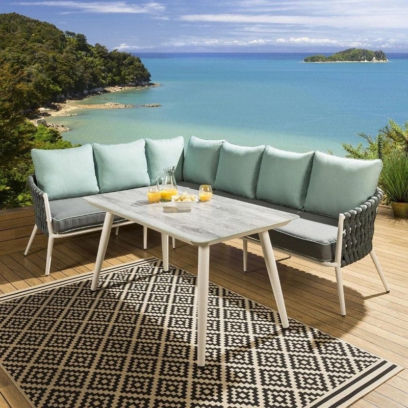 L-shaped corner sofa set with rattan relax table - multi-colored