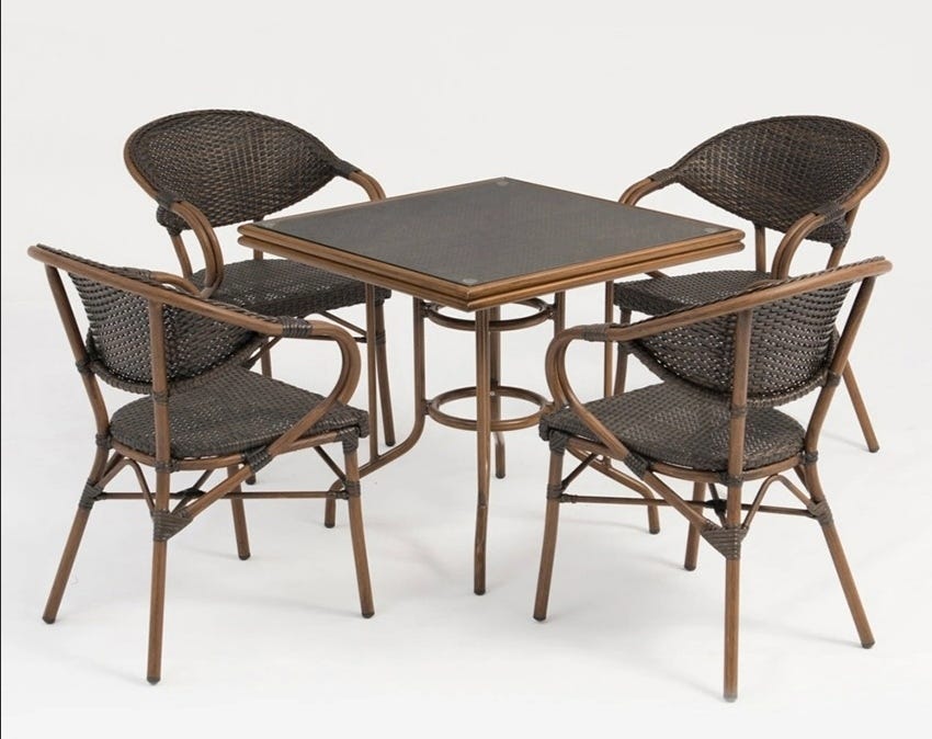 Table and 4 Chair Set, Athar - Brown