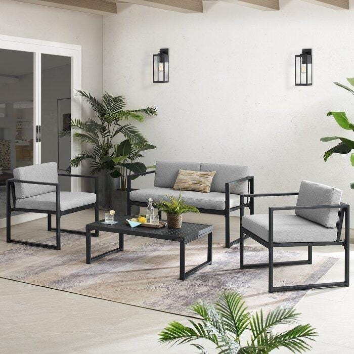 Sofa set and 2 chairs with Athar table - black