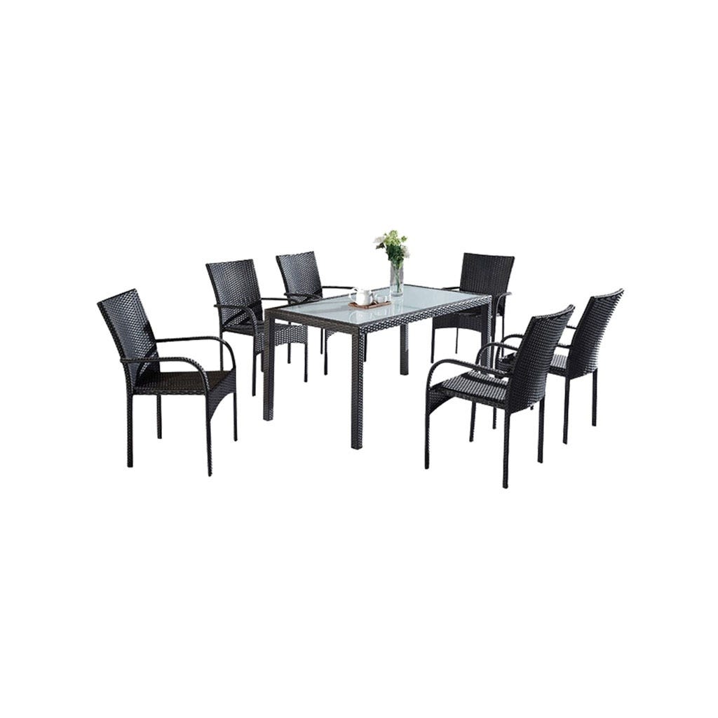 Dining table set with 6 chairs, Athar - Black