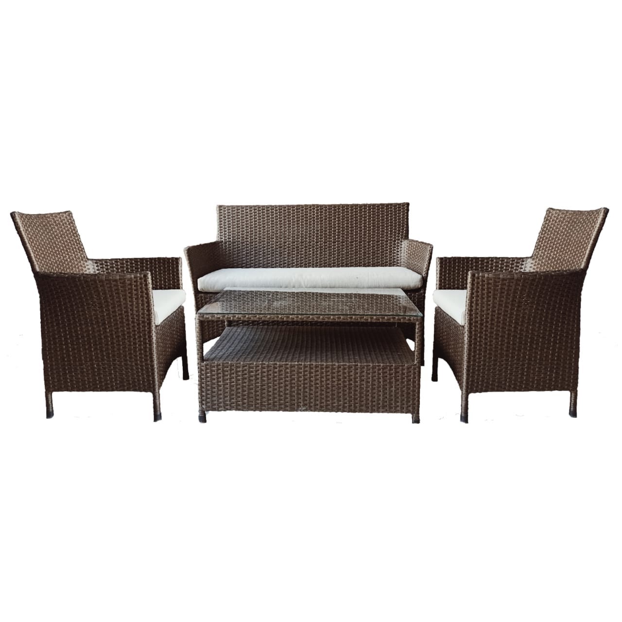Sofa set and 2 chairs with Athar table - brown