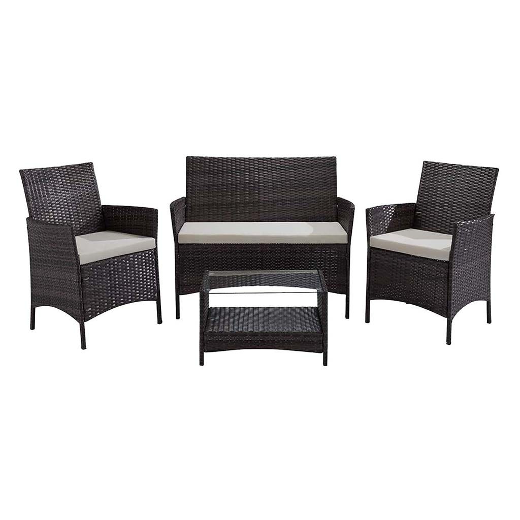 Sofa set and 2 chairs with Athar table - black