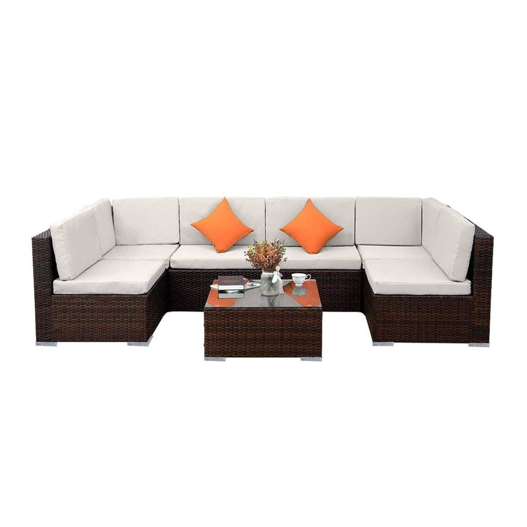 U-shaped corner sofa set with Athar coffee table - brown