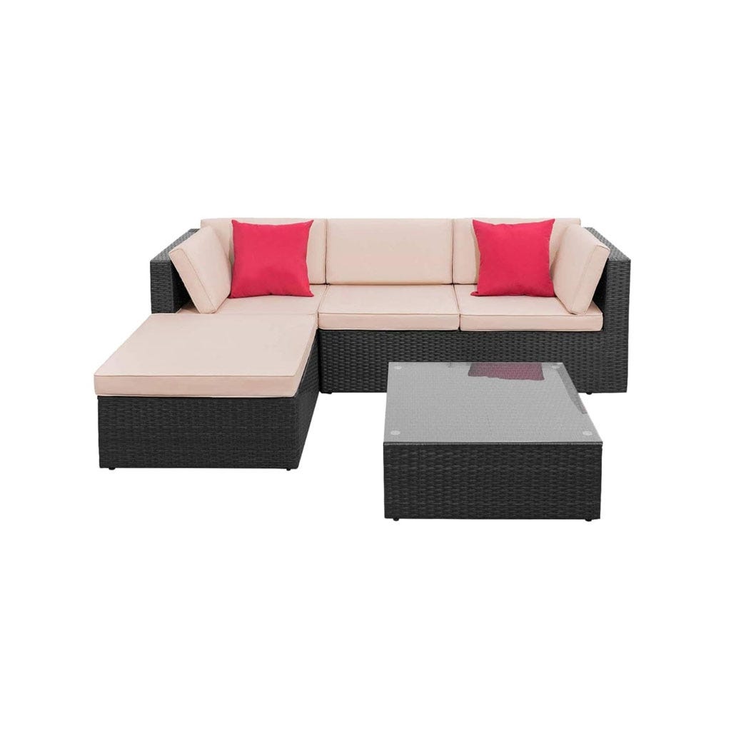 Sofa and pouf set with Athar table - black