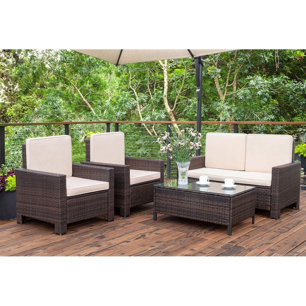 Sofa set and 2 chairs with Athar table - brown