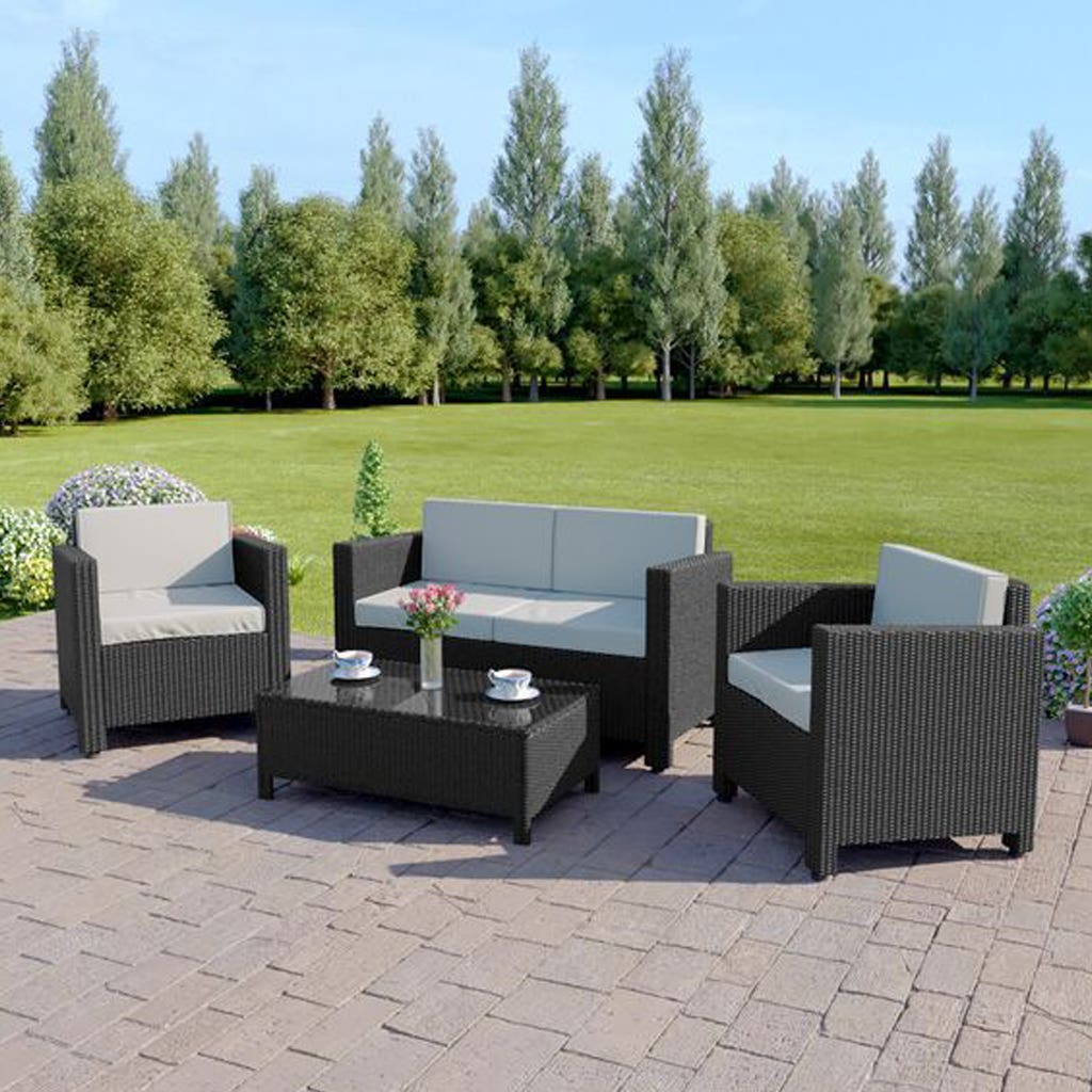 Sofa set and 2 chairs with Athar table - black