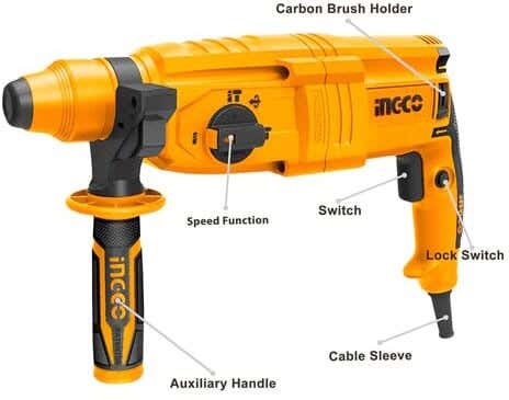 Ingco Rgh9028 Hammer Drill, 800 Watt, 13 Mm - Black Yellow