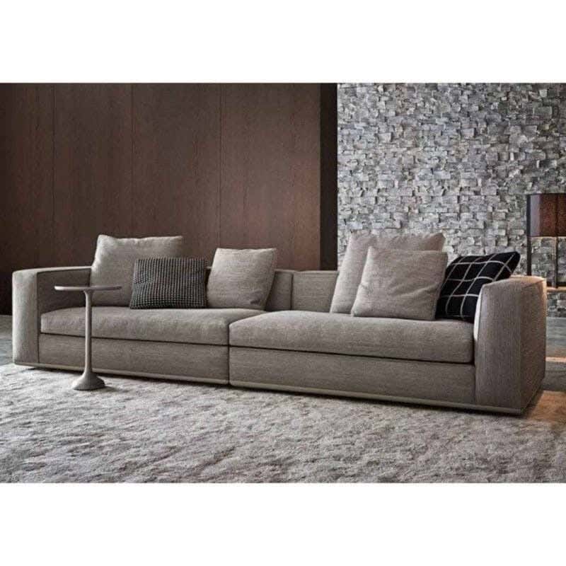 Red beech wood sofa, 240×85×80cm, linen - beige