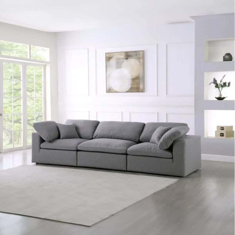 3-piece sofa set, red beech wood, 280×80×75cm, velvet - gray