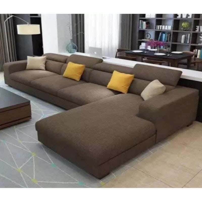 Corner sofa with mechanism, red beech wood backrest, 300x180x80 cm, linen - brown