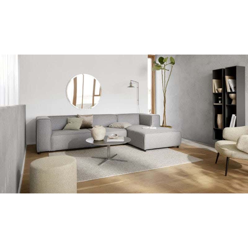 Modern corner sofa, red beech wood, 260x180x80 cm, linen - gray