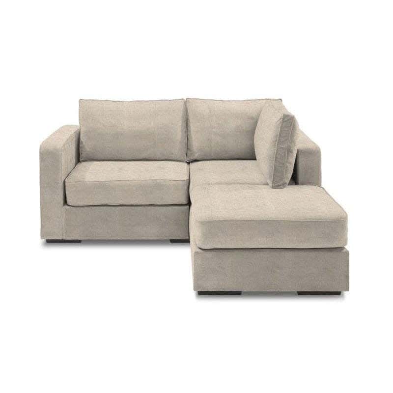 Sofa + pouf, red beech wood, 200x170x80 cm, linen - beige
