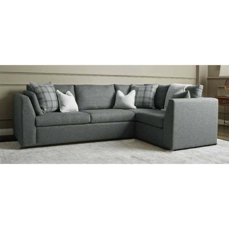 Modern corner sofa, red beech wood, 260x170x80 cm, linen - gray