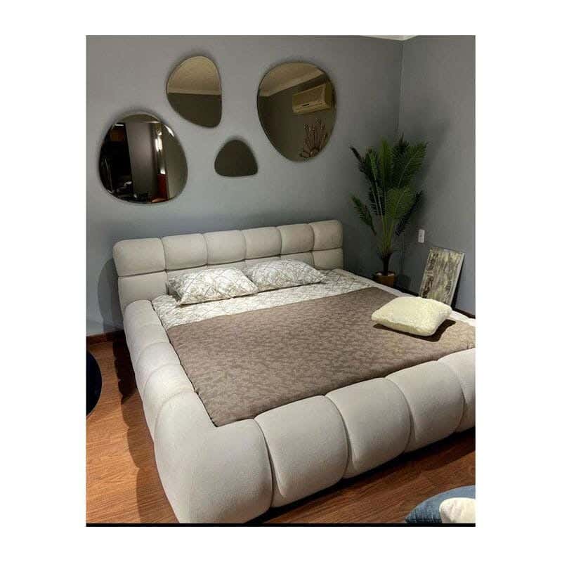 Red beech wood bed, 200x160x120 cm, velvet - light beige