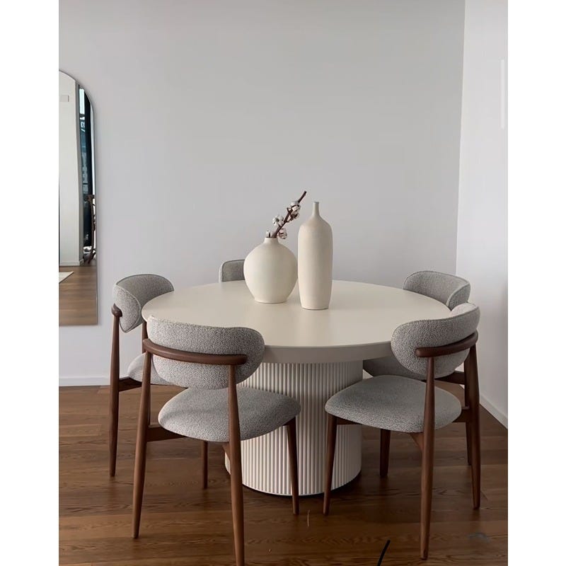 Modern dining table, beech wood, 4 chairs - off-white gray