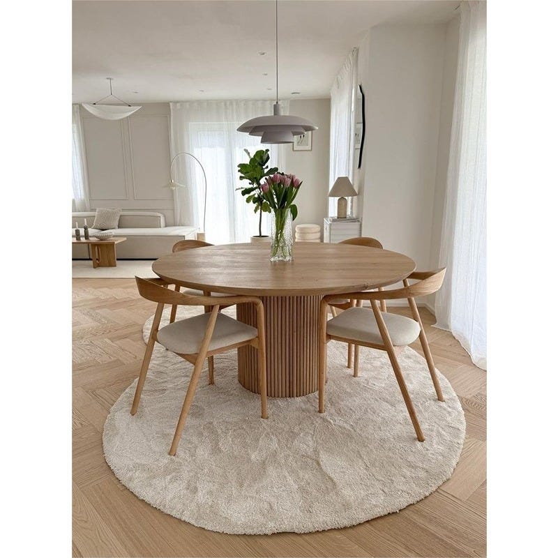 Modern dining table, beech wood, 4 chairs - beige