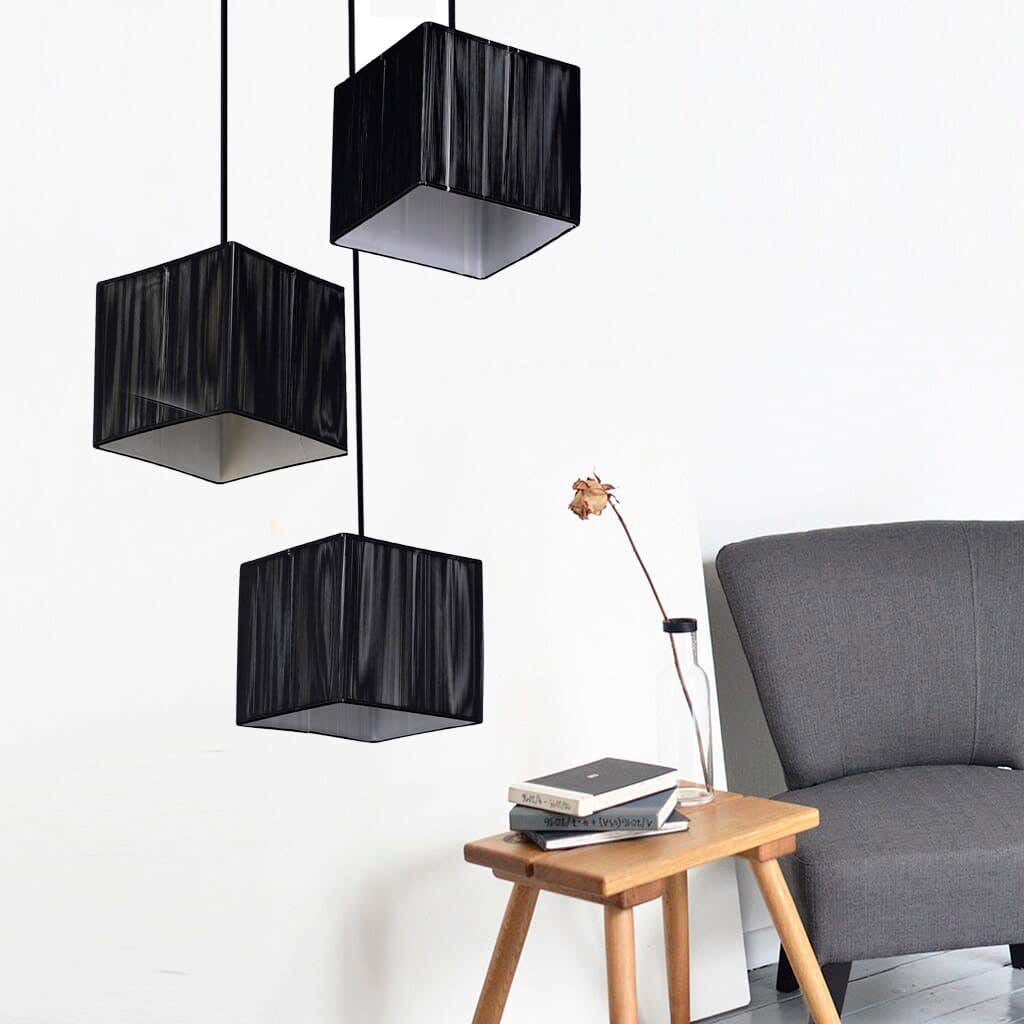 Modern Fabric Ceiling Chandelier Shape Rl-Sp-M-028, 3 Bulbs, 70 X 43 cm - Black