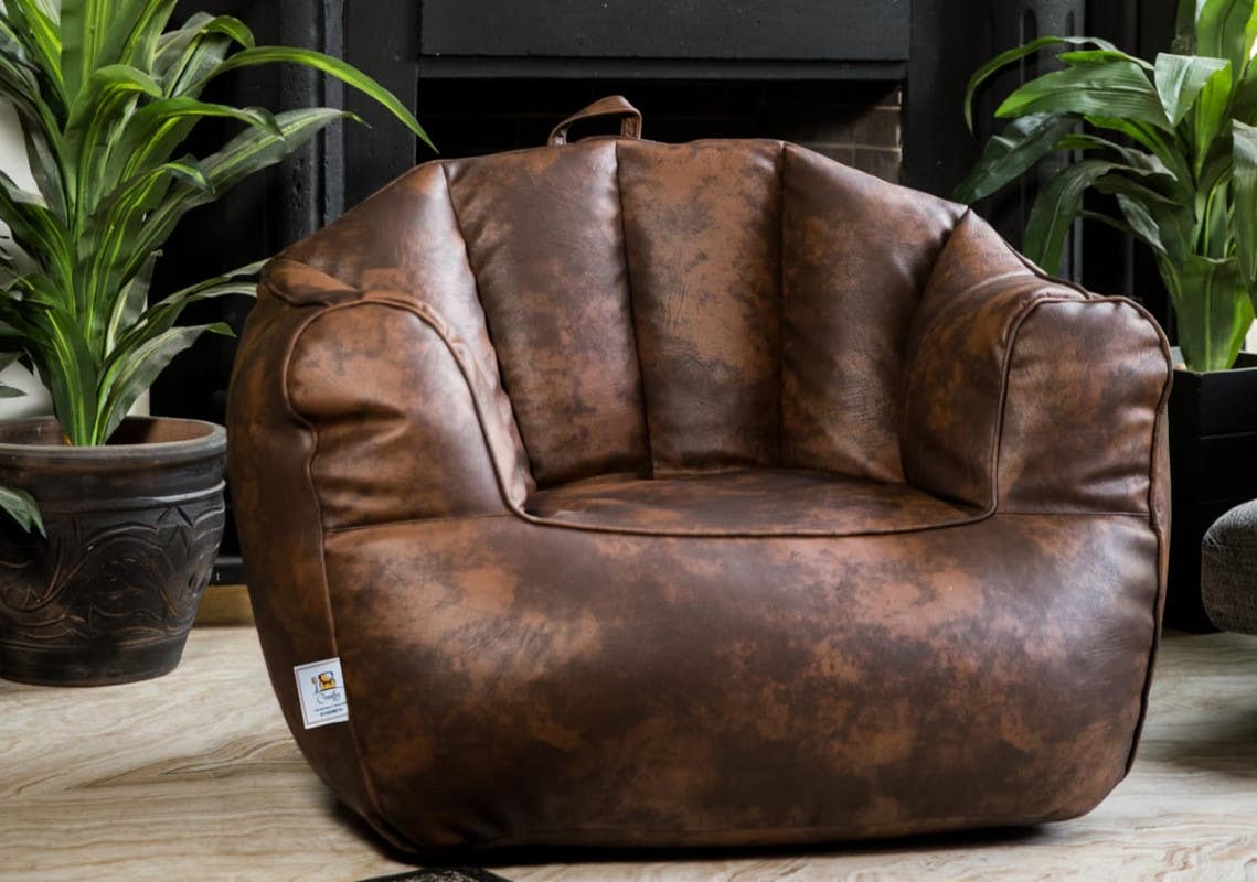 Comfy Relaxation Leather Bean Bag, 85×80×85 - Brown