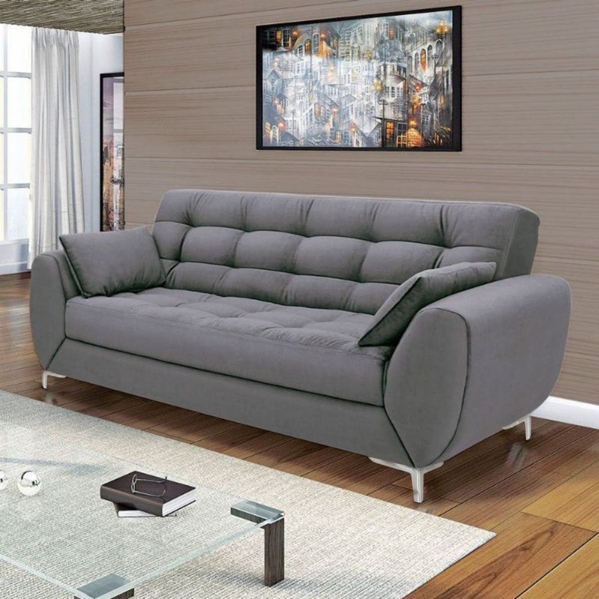 Red Beech Wood Sofa, 95×85×210 cm - Dark Grey